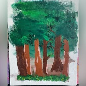 Impressionistic Green and Brown Forest “At The Tree Line” Painting